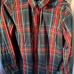 j Crew  red tartan holiday blouse top shirt